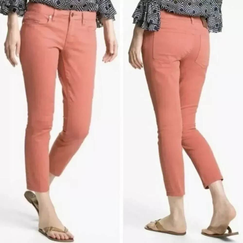 Tory Burch Cropped Skinny Jeans Coral Peachy Size 31 Resortwear Preppy W33‎